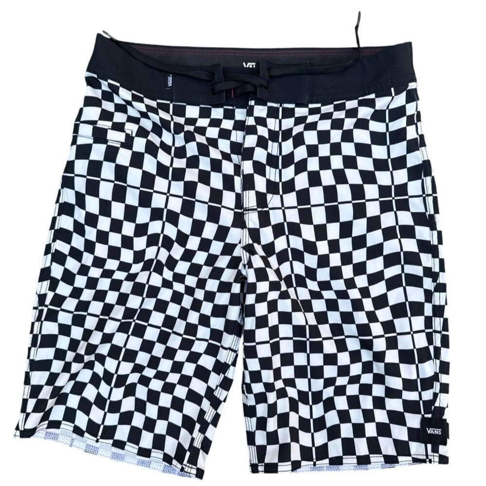 Vans Checkered Black & White Boardshorts Mens 27/14 Classic Fit Drawstring Closu